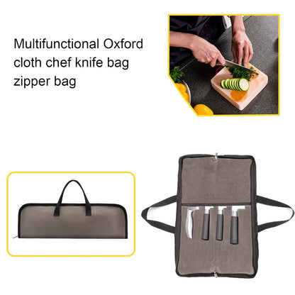 QEES Knife Roll,Heavy Duty Knife Bag,Waxed Canvas knife Case with 4 Slots For Knives & Kitchen Tools,Chef Knife Bag With Handle.Portable Knife Roll Bag For Chefs Culinary Traveling.Knives Pouch
