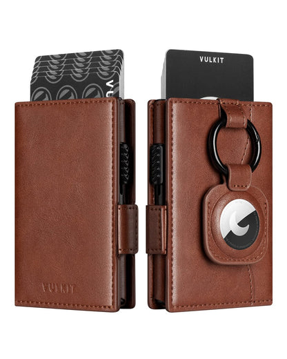 VULKIT Card Holder Wallet with Airtag Holder Pop Up Wallet RFID Blocking Metal Card Case, Magnetic Closure with Banknote Compartment