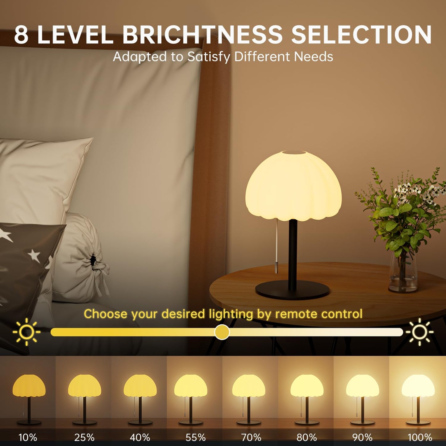 BYSYGLOBE Touch Bedside Table lamp, RGB Mode Dimmable Small Lamp for Bedroom, Pull Chain Table Lamps with 4 Light Modes, Multi-Color Nightstand Lamp for for Living Room Home Gifts