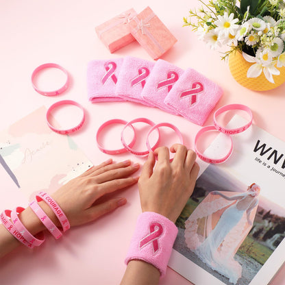 Wettarn 48 Pcs Breast Cancer Awareness Wristbands Silicone Pink Ribbon Cuffs Bulk Wrist Bands Football Inspiring Pink Sweatbands Awareness Gifts for Women Gym Athletic Sports Athletic Party Favors