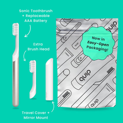 Quip Metal Sonic Electric Toothbrush for Adults - Time Travel & Soft Bristles with Travel Case & Replacement Brush Head - 3 Month Battery Life - Indigo