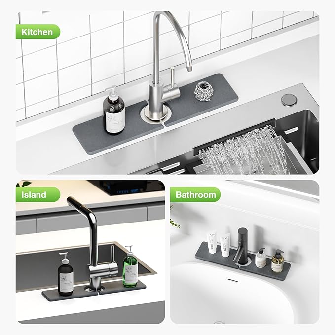 15.8" x 4" Stone Faucet Mat for Kitchen Sink, Quick Drying Diatomite Sink Tray