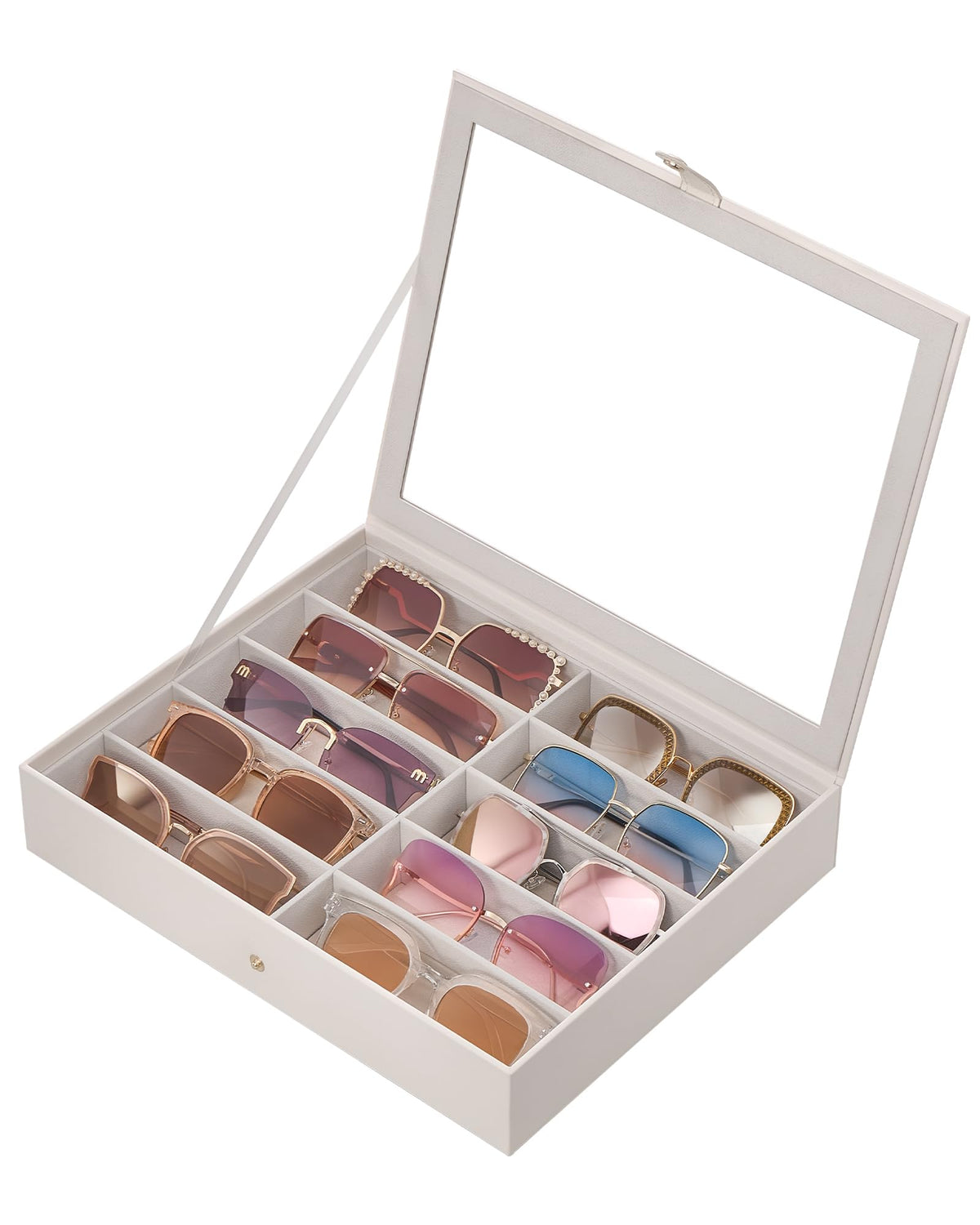 Lolalet 10 Slots Sunglasses Organizer Box, Eyeglasses Eyewear Display Case for Multiple Pairs of Glasses Collection Holder for Men Women, Mothers Day Gifts -1 Layer, Beige