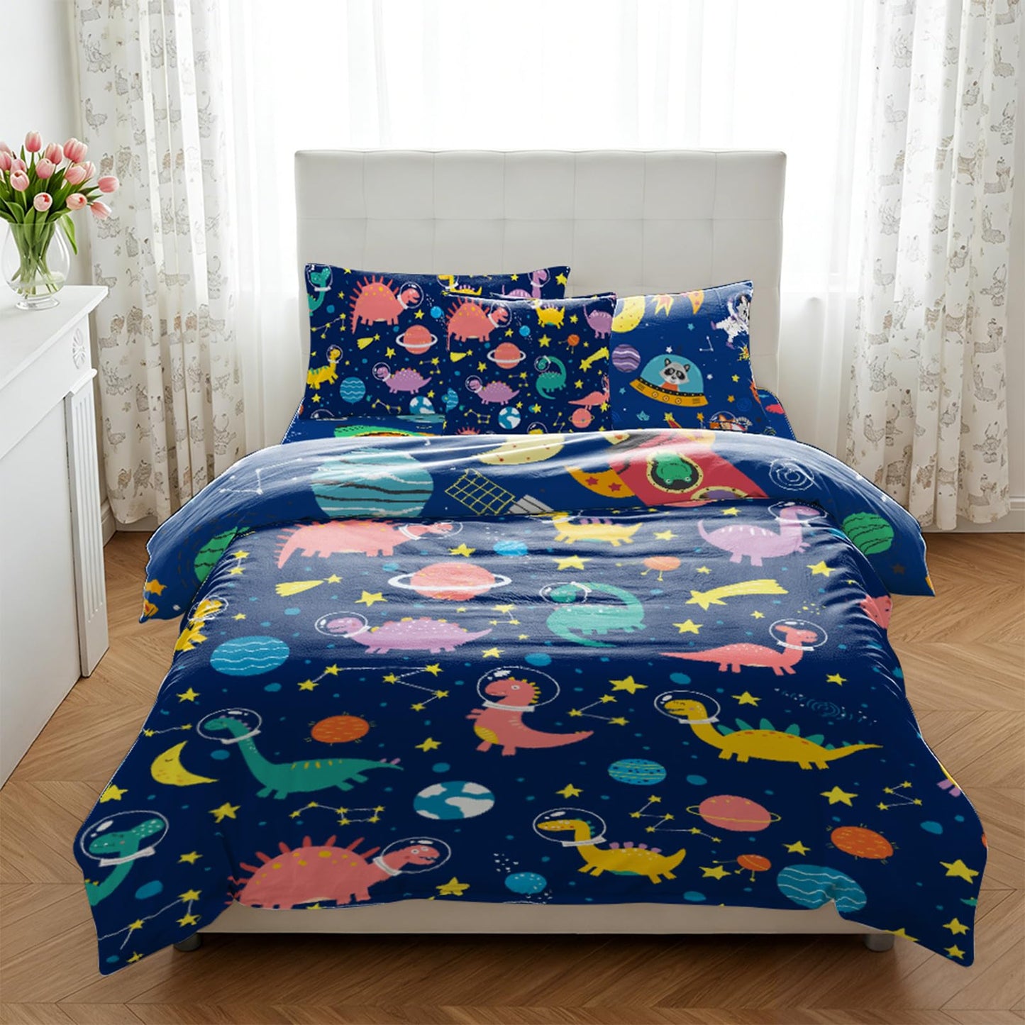 Mfmiudole Dinosaur Twin Bedding Sets for Boys, 6 Piece Bed in a Bag, 3D Dinosaur Comforter Set for Girls & Boys with Comforter Sheets, Pillowcases & Shams, Lightweight, Breathable, Easy Care