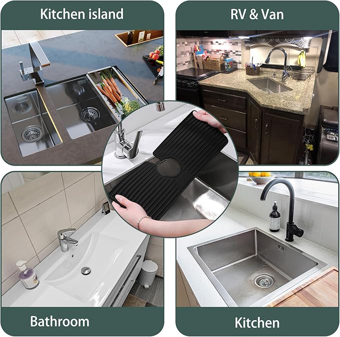Faucet Mat for Kitchen Sink, Silicone Faucet Handle Drip Catcher Tray, Drying