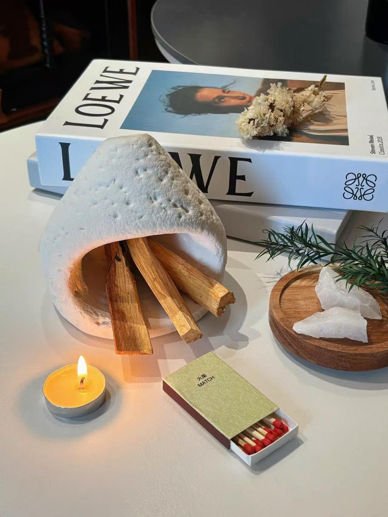 sage and palo Santo Chimney Burner Holder Incense Holder, Cone Burner Mini Chiminea Smudge Palo Santo Holder for Home Cleansing Meditation & Manifestation Gift