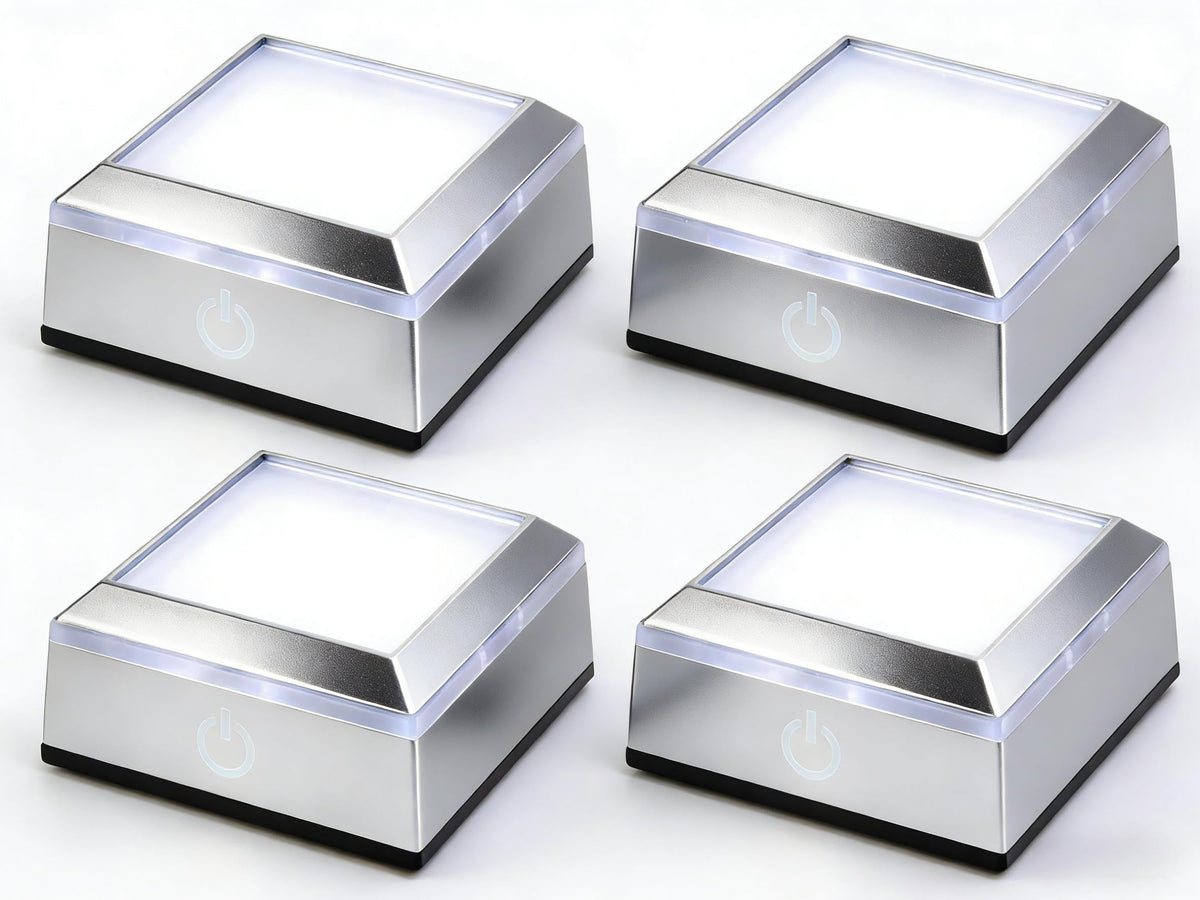 vskikris Museum-Style Lighting Base for Feng Shui Crystals - USB/Battery Operated LED Platform for Window Display & Tabletop Decor Set of 4 -no Cubes
