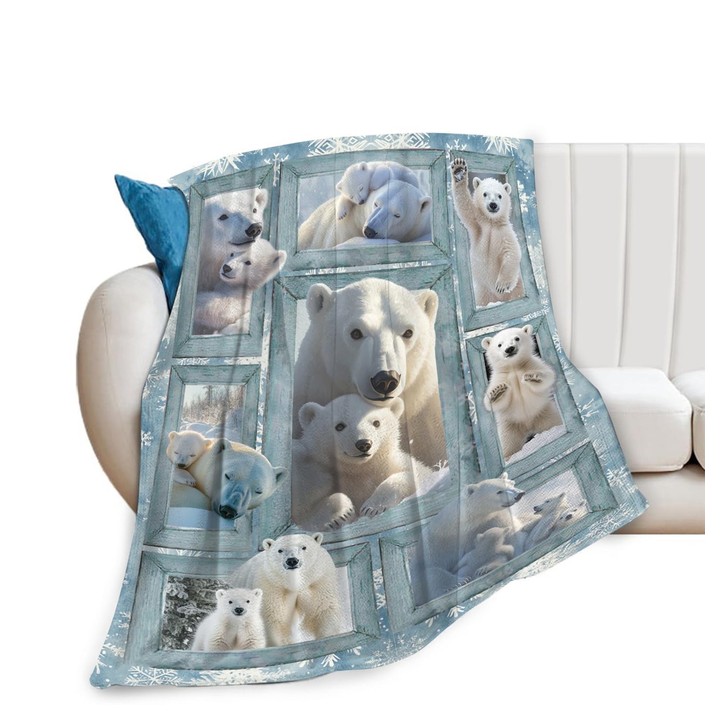 Baegopa Polar Bear Blanket Gifts for Girls Boys Snowflakes Throw Blankets Cozy Plush Fleece Flannel Fuzzy for Women Men Decor 50"X40"