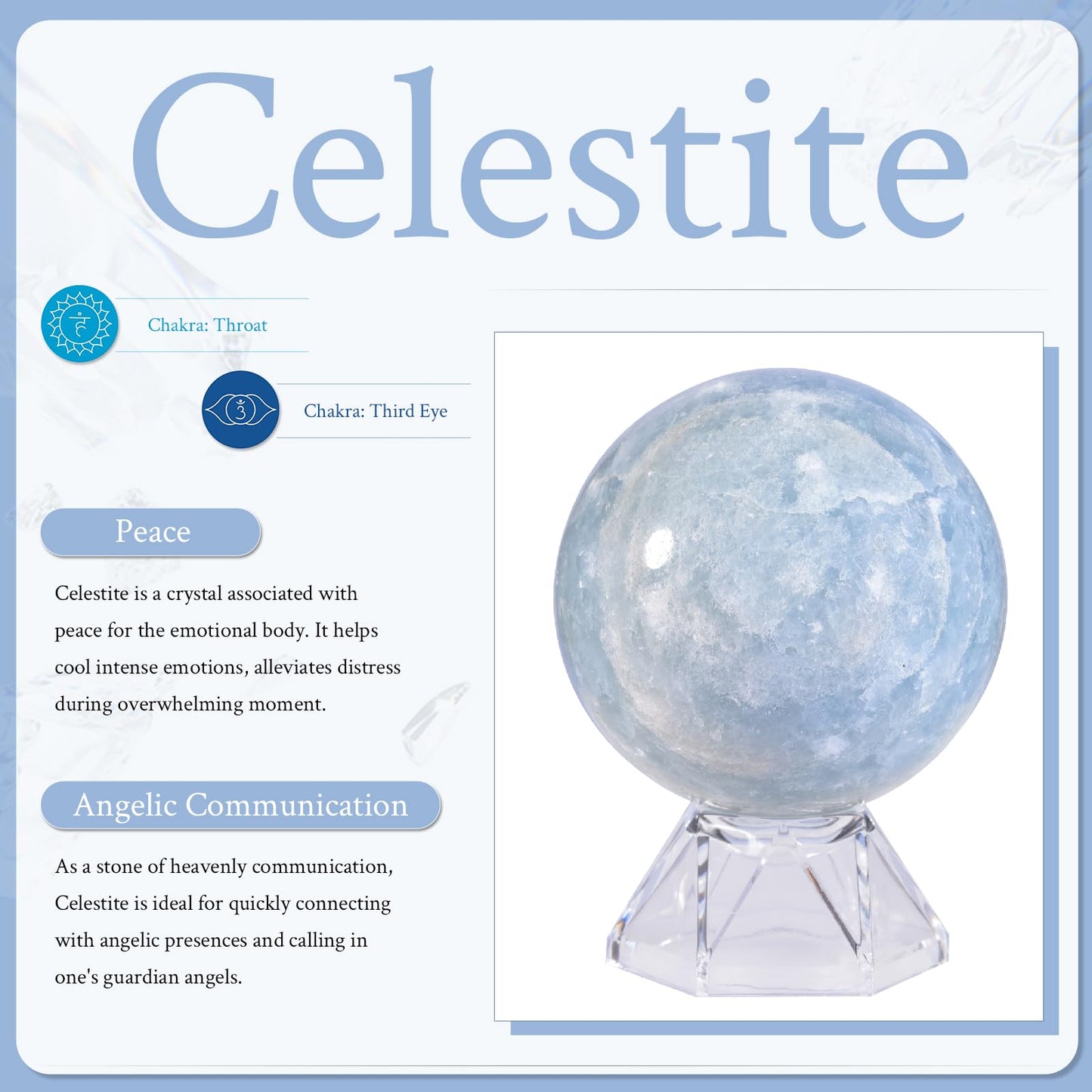 Sportmusies Natural Blue Celestite Stone Sphere with Acrylic Stand, Polished Crystal Ball Decoration for Home & Office