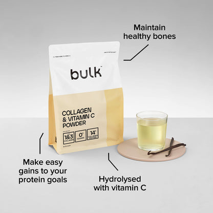 Bulk Collagen Powder with Peptides and Vitamin C | Hydrolysed Bovine Collagen | High-Protein Supplement for Use in Smoothies, Shakes & Recipes | Joint & Skin Routine | Unflavoured | Easy Mixing | 500g
