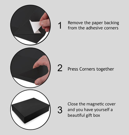 5 Pack Black Hard Gift Box with Magnetic Closure Lid 7" x 5" x 1.6" Rectangle Boxes For Gifts With Black Glossy Finish (Black, 5 Boxes)