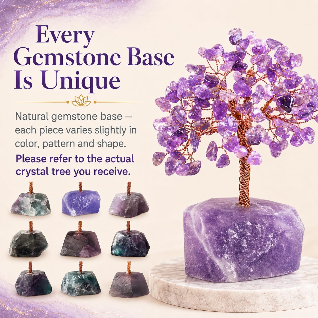 Amethyst Crystal Tree of Life, Purple Money Tree, Crystals and Healing Stones Gemstone Bonsai, Reiki Positive Energy Feng Shui Desk Decor, Spiritual Gifts for Women Mom Sister