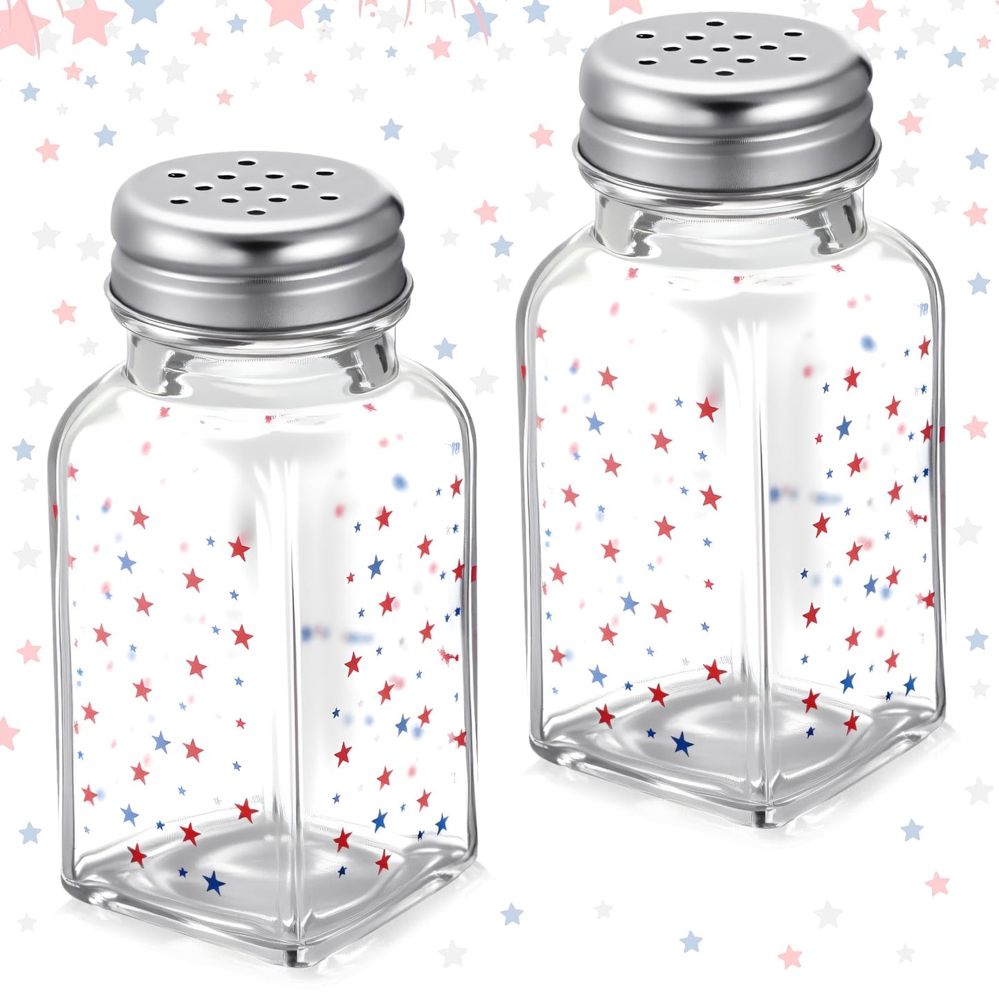 Reallnaive 2 Pcs 4th of July Salt and Pepper Shakers, Patriotic Salt and Pepper Shakers Set Independence Day Red White and Blue Star 250th Anniversary Kitchen Counter and Table Decor