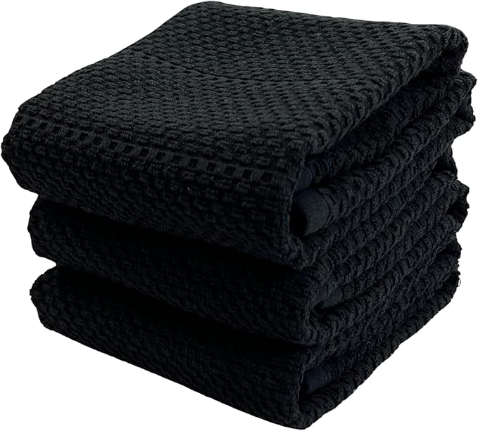 Serafina Home Black Textured Kitchen Hand Dish Towels 100% Cotton Cloth Soft