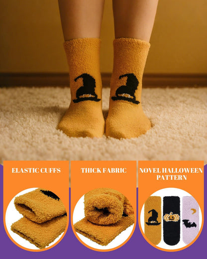Century Star Women Halloween Socks Warm Super Soft Slipper Socks Fuzzy Fluffy Cozy 3-8 Pairs Home Socks 4 Pairs Halloween Pattern One Size