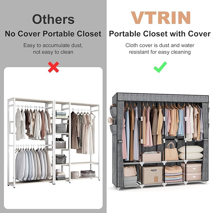 VTRIN Portable Closet for Hanging Clothes 67 Inch Wide Large Capacity Portable