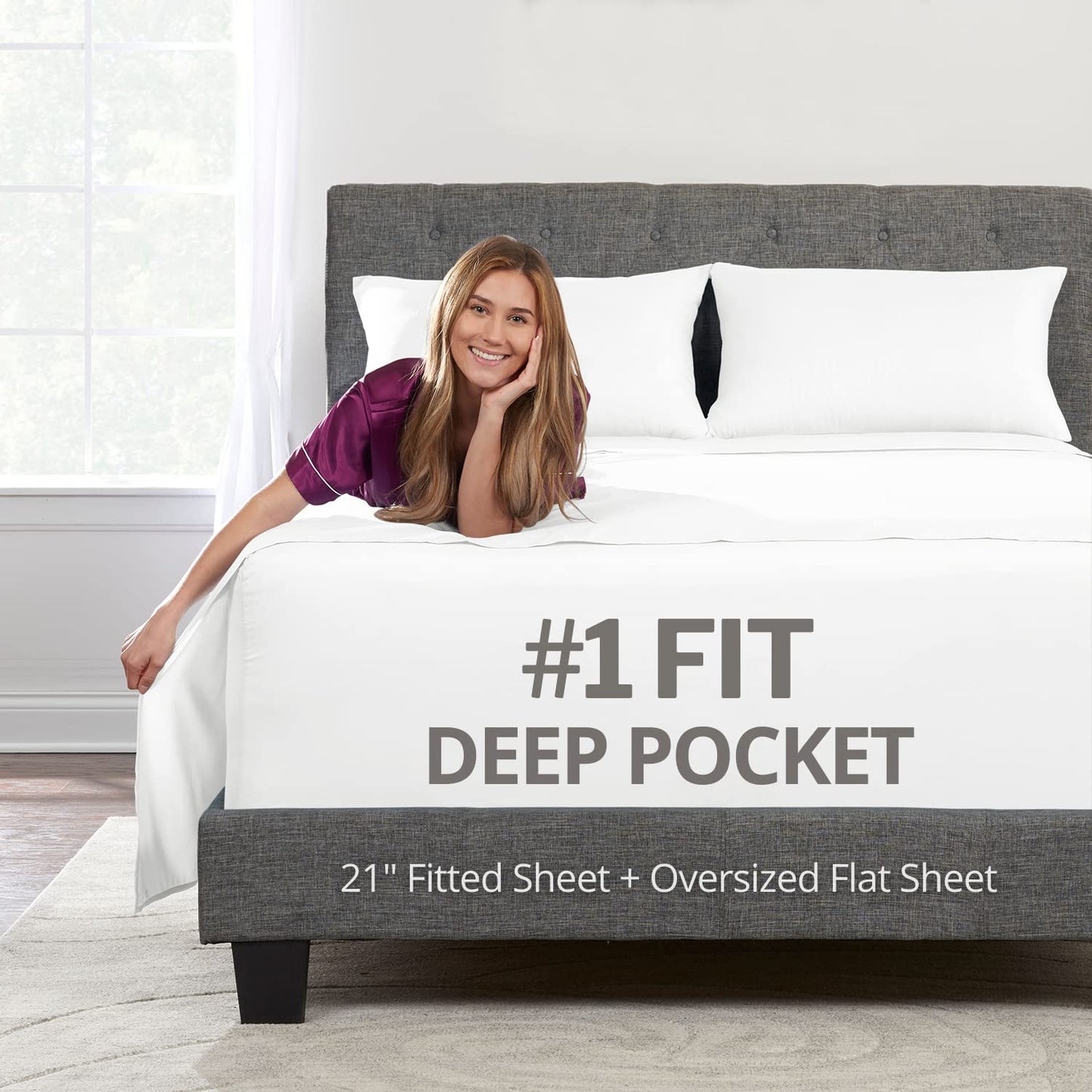 Extra Deep Pocket King Bed-Sheets – 4-Piece Includes: 18”-21” Inch Super Extra Deep Pocket Fitted Sheet – Oversize Flat Sheet – 2 Zipper Closure Pillowcases – Perfectly Fit – King Size – Bright White