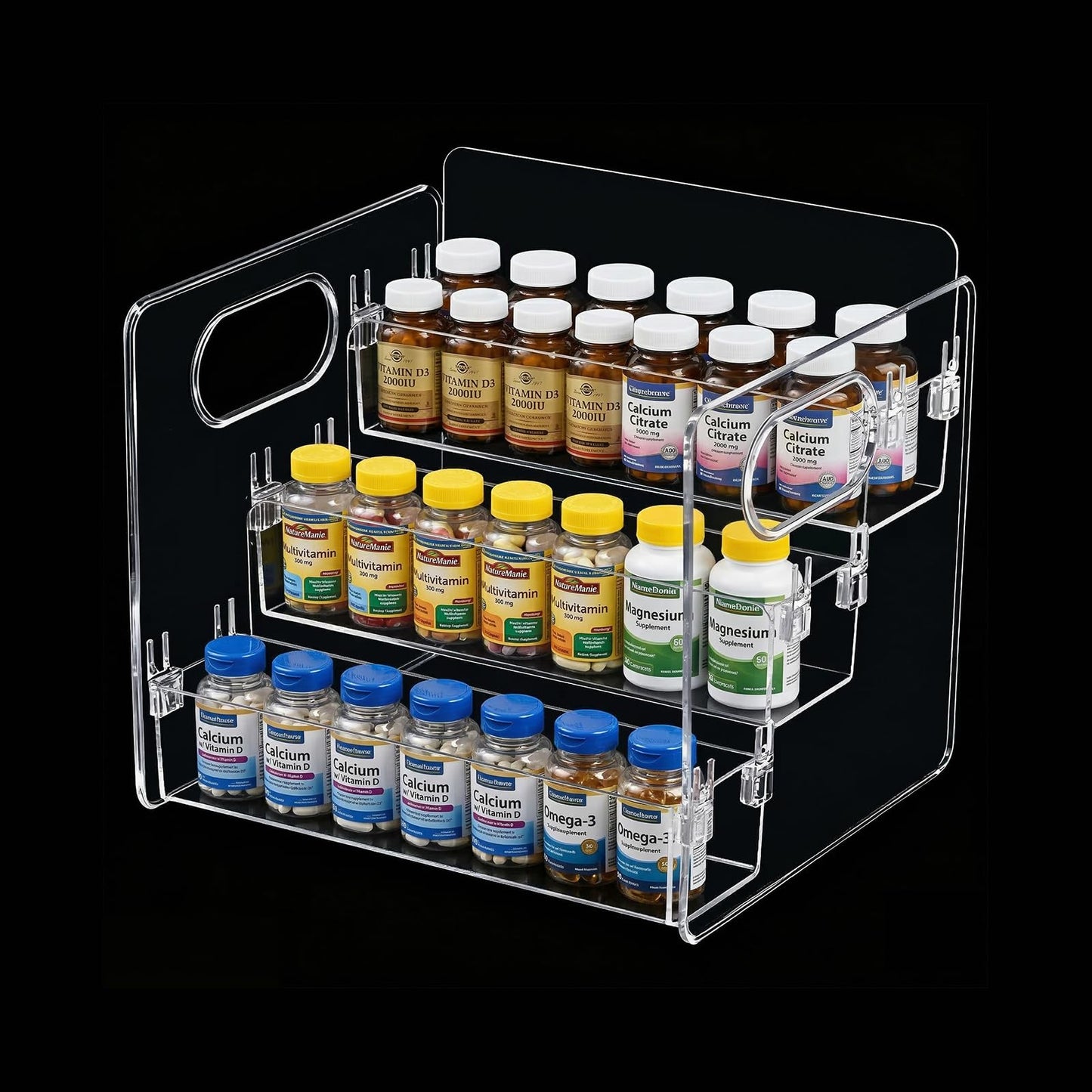 Wiojtry 3-Tier Vitamin Storage Organizer, Organizer for Vitamin Bottles And Medicine Bottle, Vitamin Bottle Organizer for Countertop, Bathroom Cabinet Storage Items Are Clearly Visible (1)