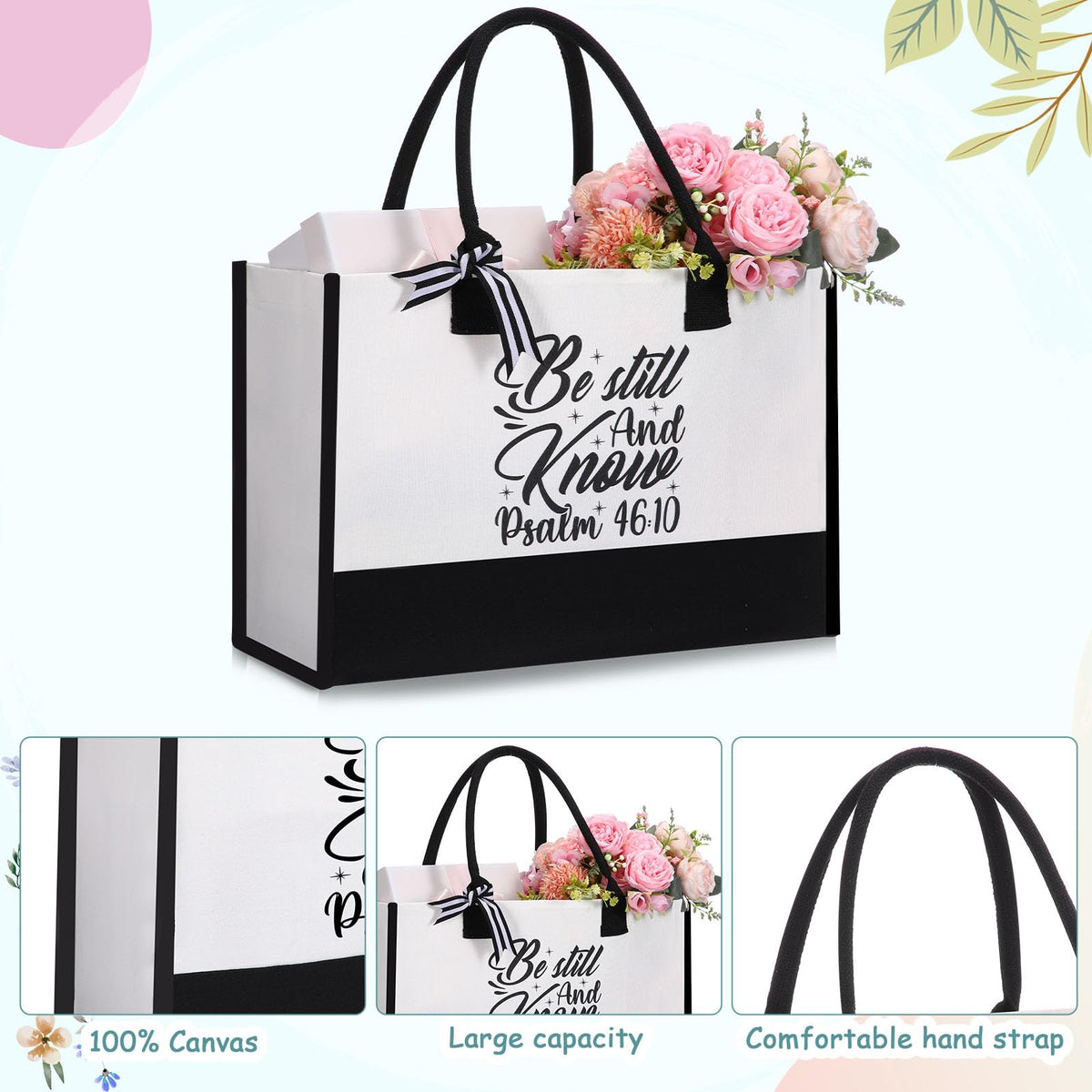 Shinylin Light Blue 7 Pcs Christian Gift for Women Faith, Inspirational Religious Bible Verse Gifts, Catholic Tote Bag Makeup Bag Pens