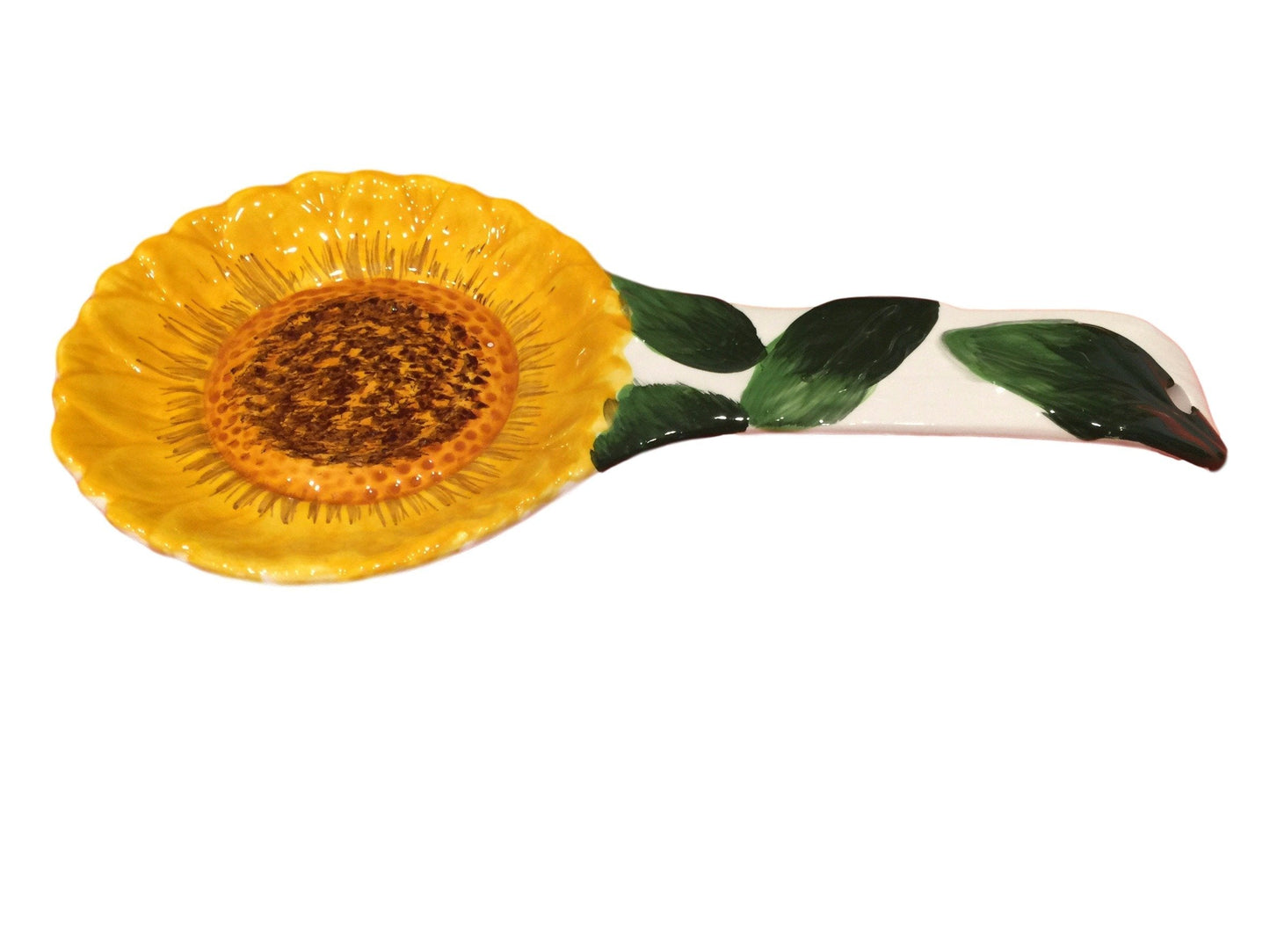ACK Ceramic Hand Painted Tuscany 3D Sunflower Spoon Rest,Cooking Spoon Holder for Kitchen Counter, Utensil Rest for Spoon, Ladle, Spatula, Kitchen Décor