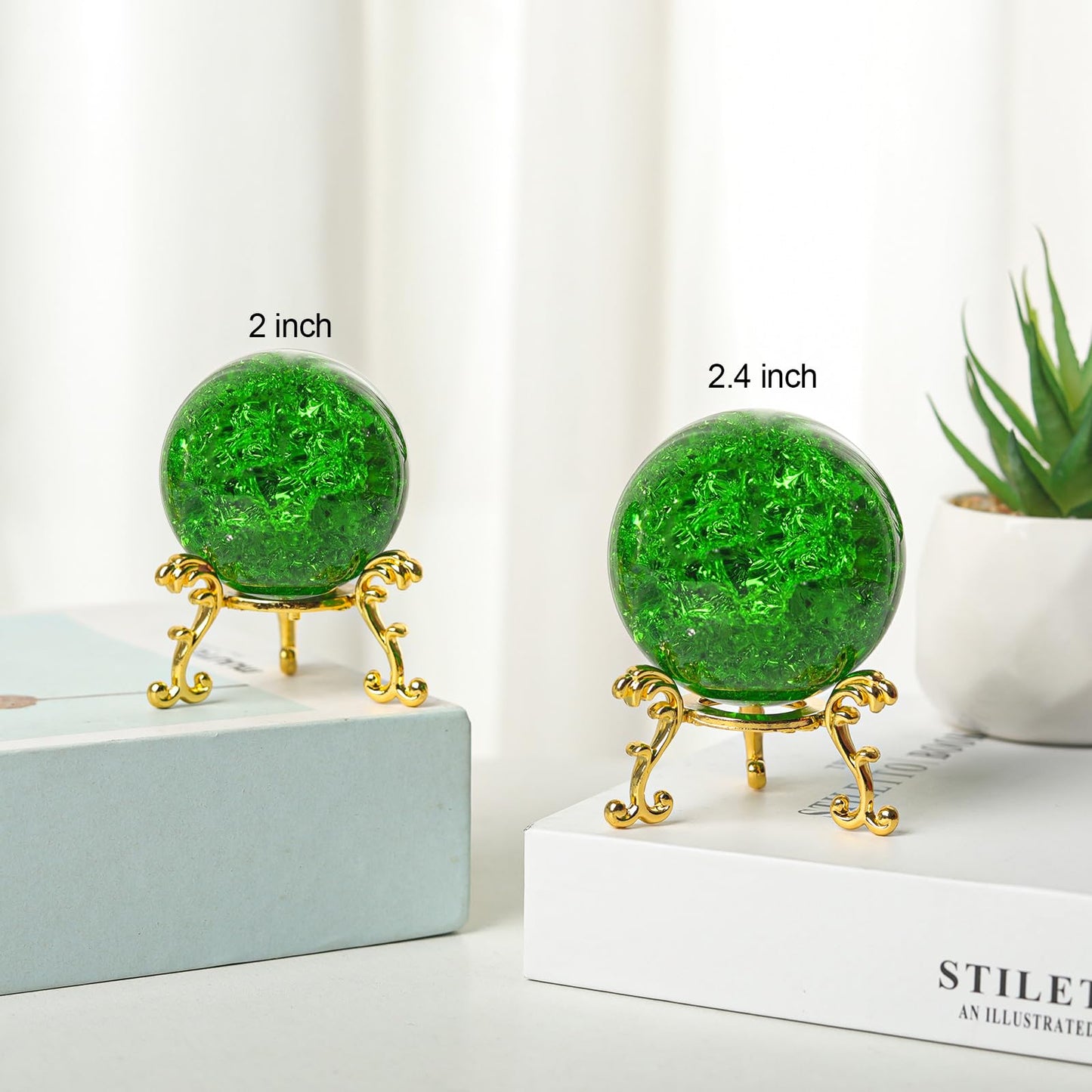 LONGWIN 60mm Ice Cracked Crystal Ball Decorative Glass Ball Home Decor Ornaments (Green)