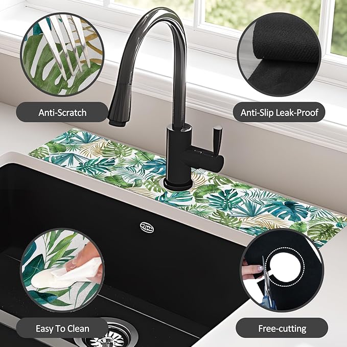2PCS 24" X 5.5" Kitchen Sink Splash Guard Faucet Mat Leaf Super Absorbent Fast