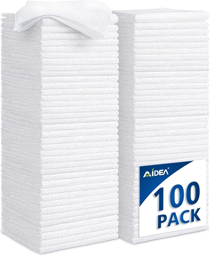 AIDEA Microfiber Cleaning Cloth White-100PK, Absorbent Cleaning Rags,
