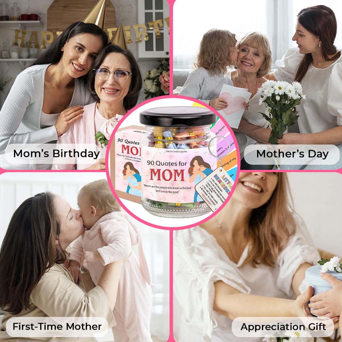90 Love Notes for Mom in a Jar with NFC Keychain, Positive Affirmation Cards, Emotional Support Jar with Daily Affirmations for Women, Birthday Gifts for Mom, Mom Gifts from Daughters