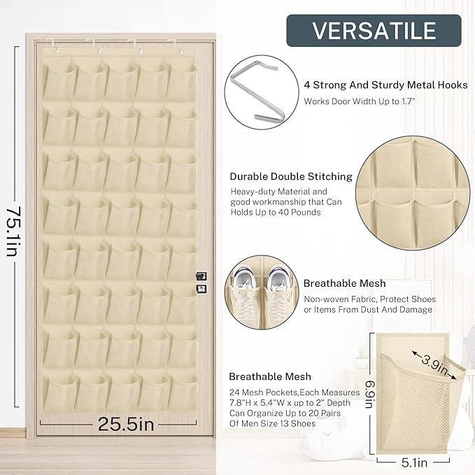40-Pocket Over the Door Shoe Organizer