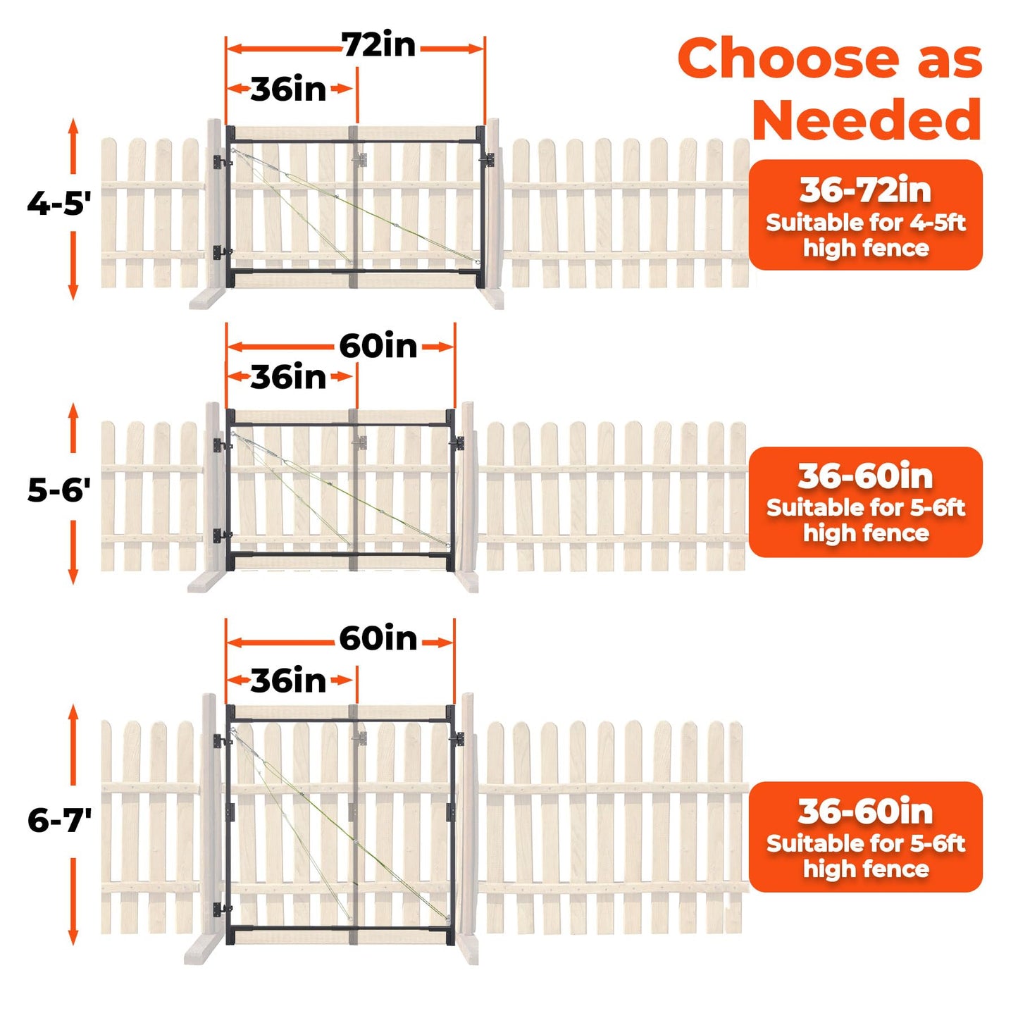 Steel Frame DIY Gate Building Kit,Fence Gate Kit Suit for 36-60" Wide Openings Up from 5 to 6 Feet High Fence, Fits 1" x 4" & 2" x 4" Wood