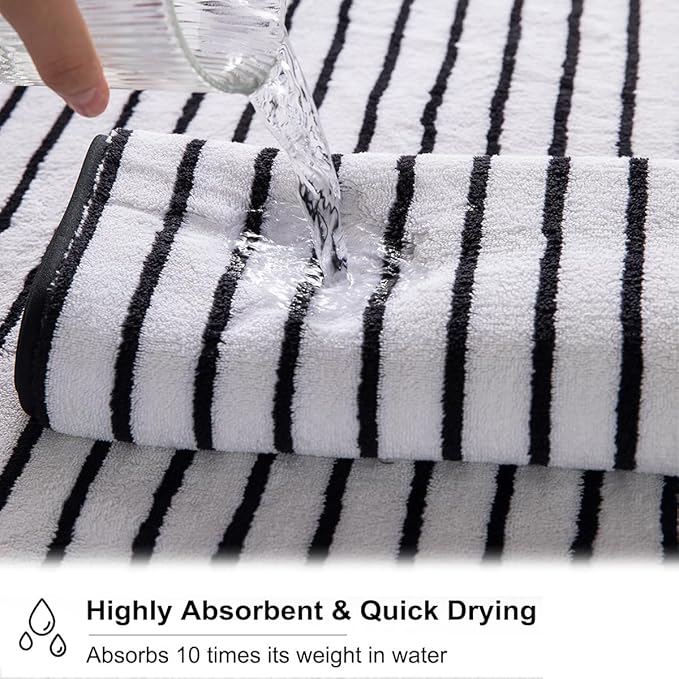 2 Piece Black White Cabana Stripe Hand Towels