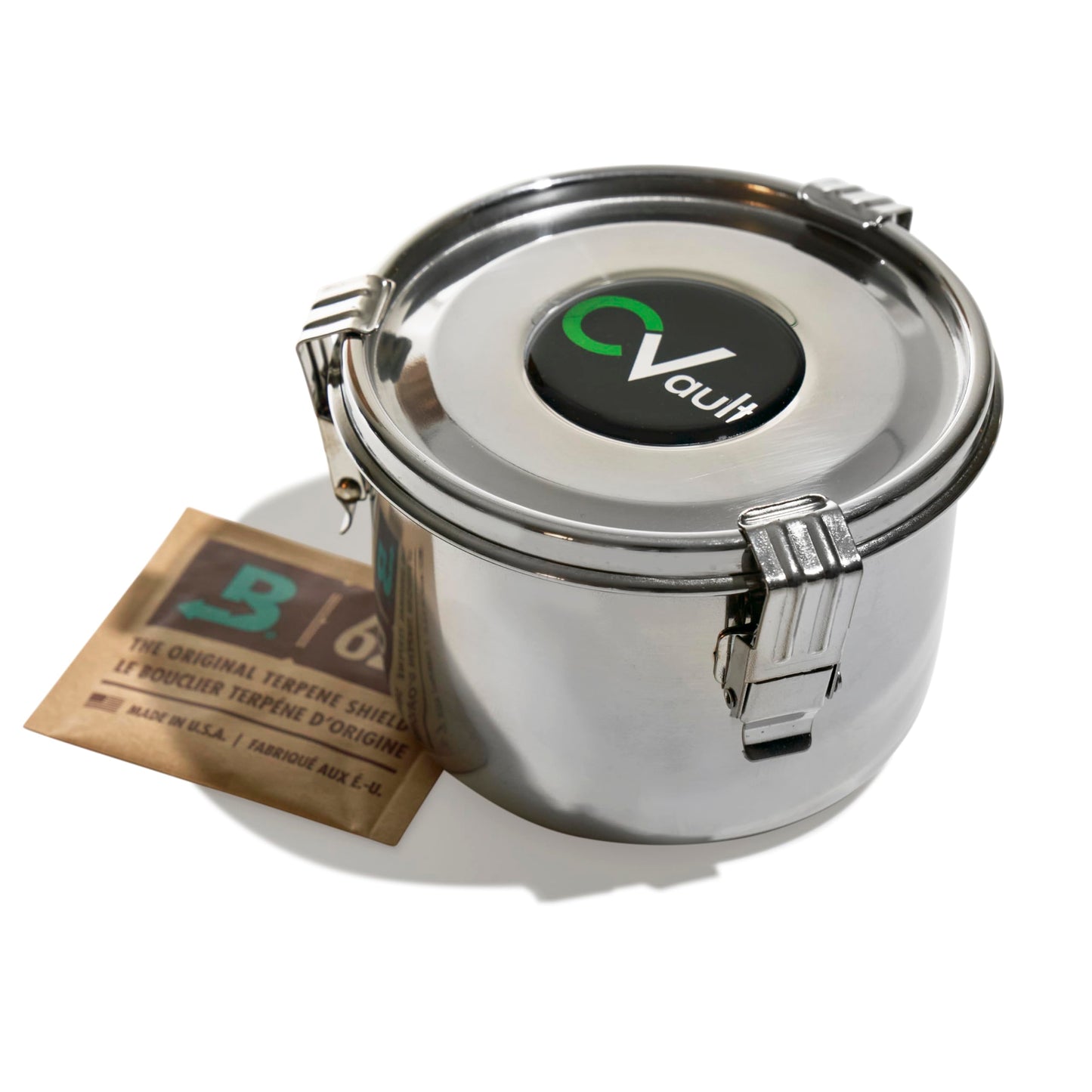CVAULT Medium 1 oz Storage Container | Air Tight & Light Resistant | Food Grade Stainless Steel | Includes 62% RH 8-gram Pack