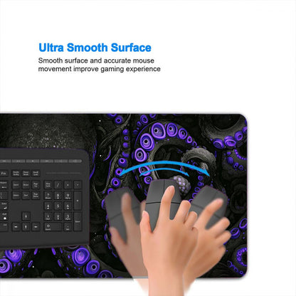 Octopus Gaming Mouse Pad, Black Purple Eye Monster Large Gaming Mouse Mat with Stitched Edges,Non-Slip Waterproof Rubber Base Mous Mat, XXL Extended Mouse Protector for Home Office, 31.5”x11.8”
