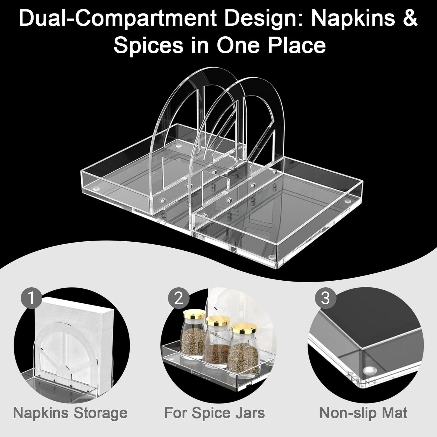 YAGELI Acrylic Napkin Holder with Magnetic Assembly, 2-in-1 Clear Space-Saving Organizer with Salt and Pepper Shakers Caddy for Kitchen Counter, Coffee Station, Office Desk, Modern Tabletop Storage
