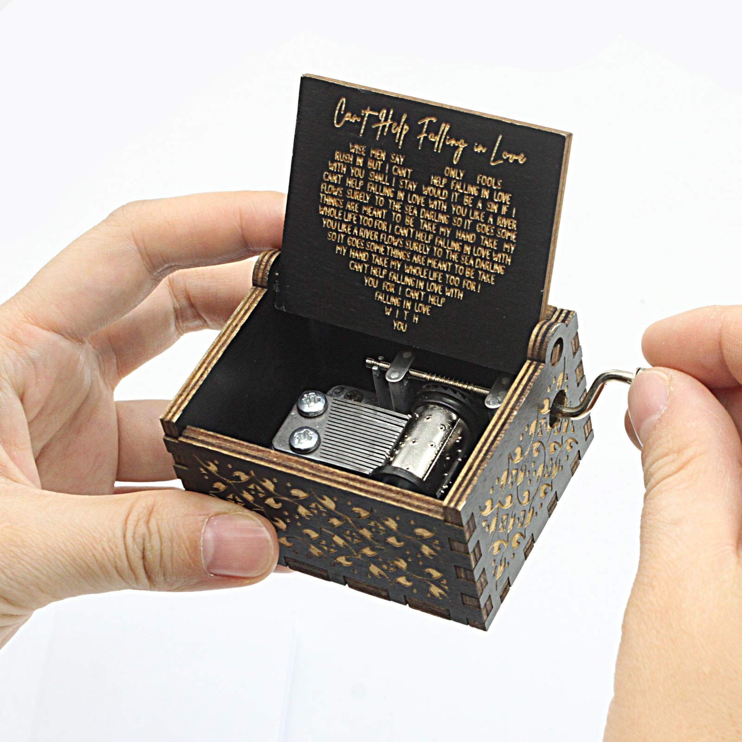 byykit Can't Help Falling in Love Wood Music Box, Antique Engraved Musical Boxes Case for Love One Wooden Music Box - Gifts for Lover, Boyfriend, Girlfriend, Husband, Wife (Black)