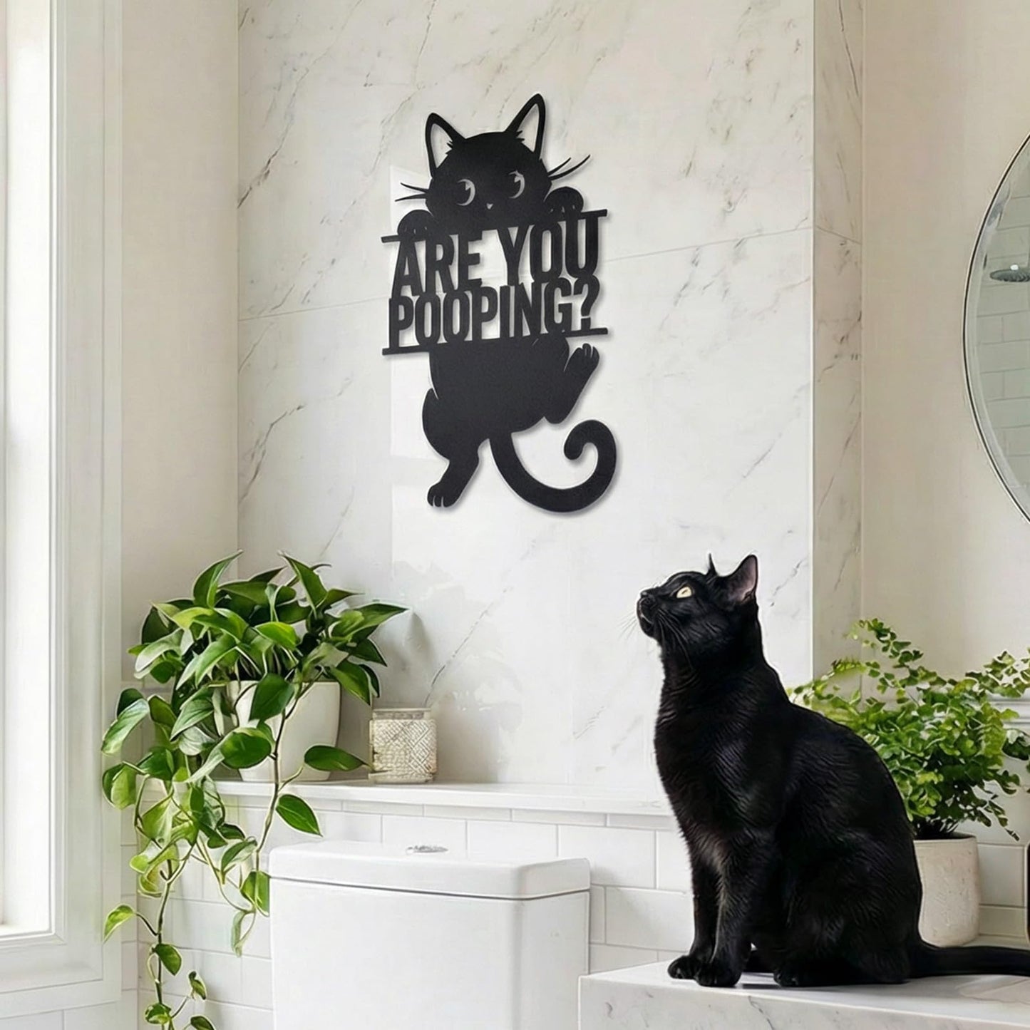 FANTAART Black Cat “Are You Pooping” Bathroom Signs Wall Art,15x11 Inch Funny Metal Cat Restroom Sign Animal Bathroom Wall Art for Toilet, Cat Lover Gifts for Women Home Decor