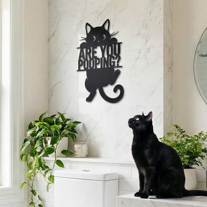FANTAART Black Cat “Are You Pooping” Bathroom Signs Wall Art,15x11 Inch Funny Metal Cat Restroom Sign Animal Bathroom Wall Art for Toilet, Cat Lover Gifts for Women Home Decor