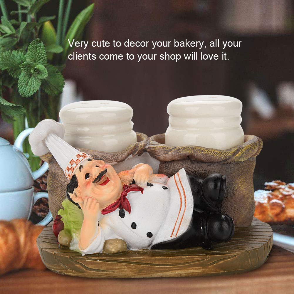 Salt and Pepper Shakers Set, Resin Chef Decorative Statue Spice Organizer Funny Chef Ornament Spice Jars Holder with Chef Figurines Holder for Family, Kitchen, Restaurant, Cafe, Bakery(#C)