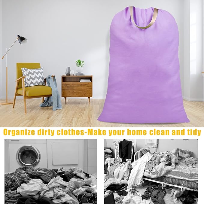 Cotton Canvas Laundry Bag with Handles & Drawstring Straps, Heavy Duty Extra