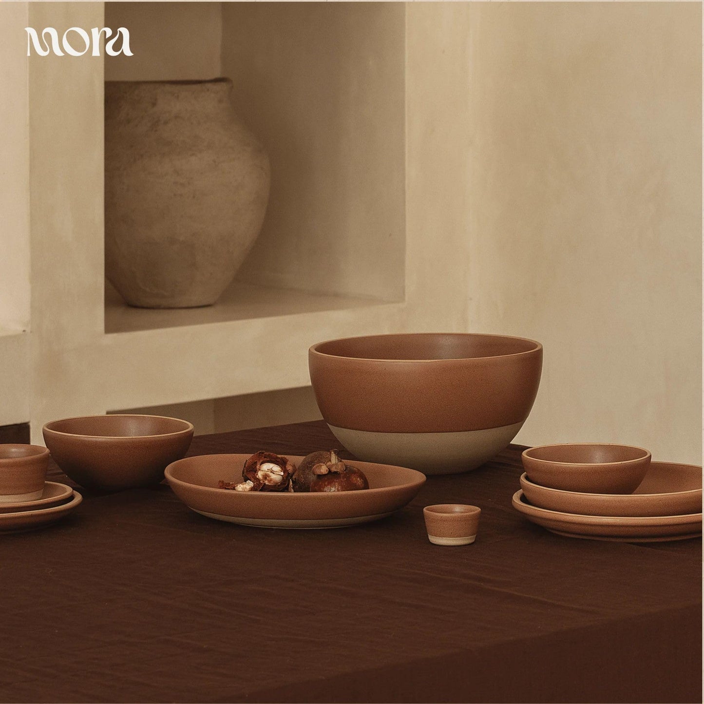 MORA Mega and Giant Serving Dishes Set of 2, 16 inch and 14 inch Ceramic Pottery Oval Platters - Microwave, Oven and Dishwasher Safe - Peppercorn & Terracotta