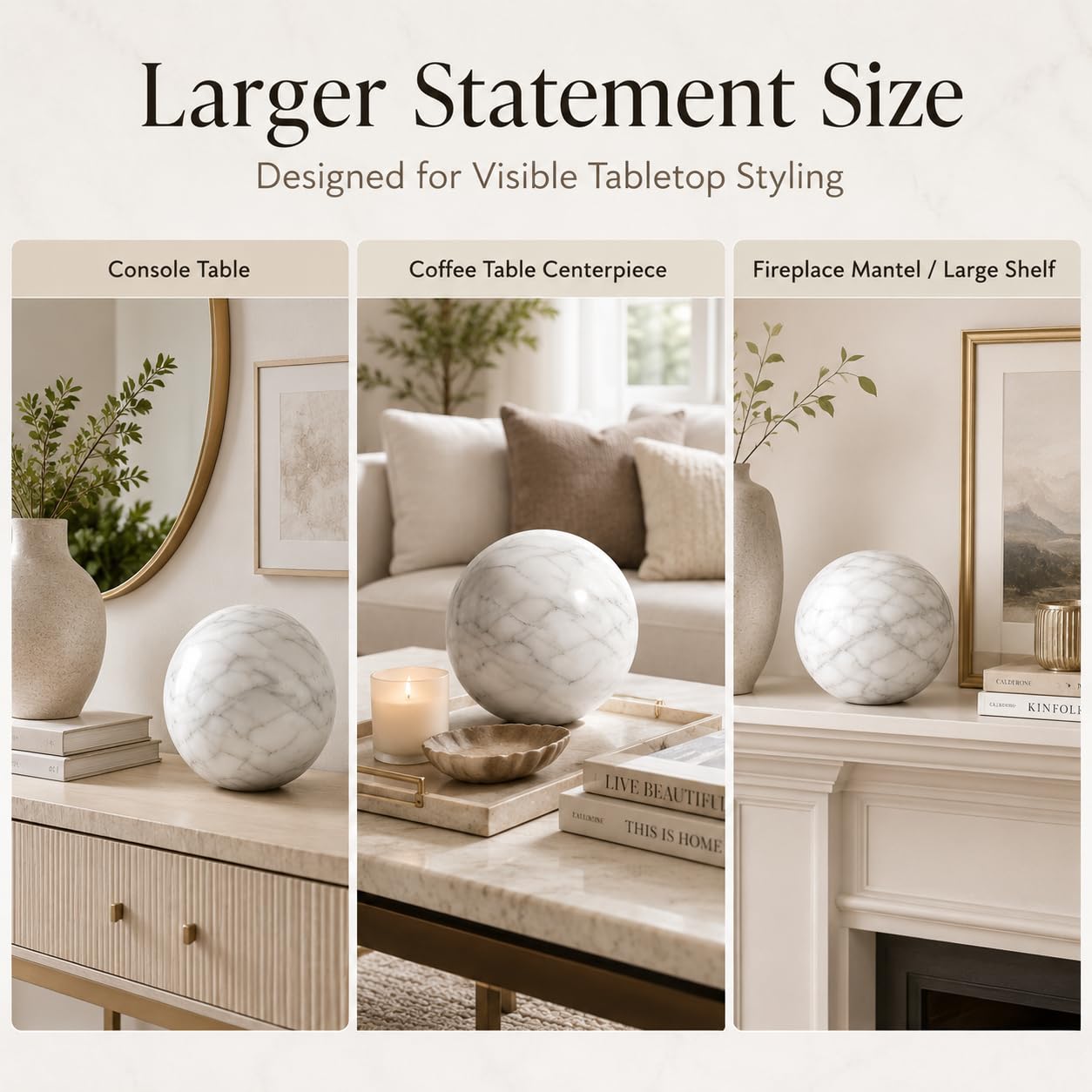 SIRIZEN-DIVING Large Natural Marble Decorative Sphere, 10 cm Solid Stone Ball for Coffee Table Centerpiece, Console Table and Shelf Decor