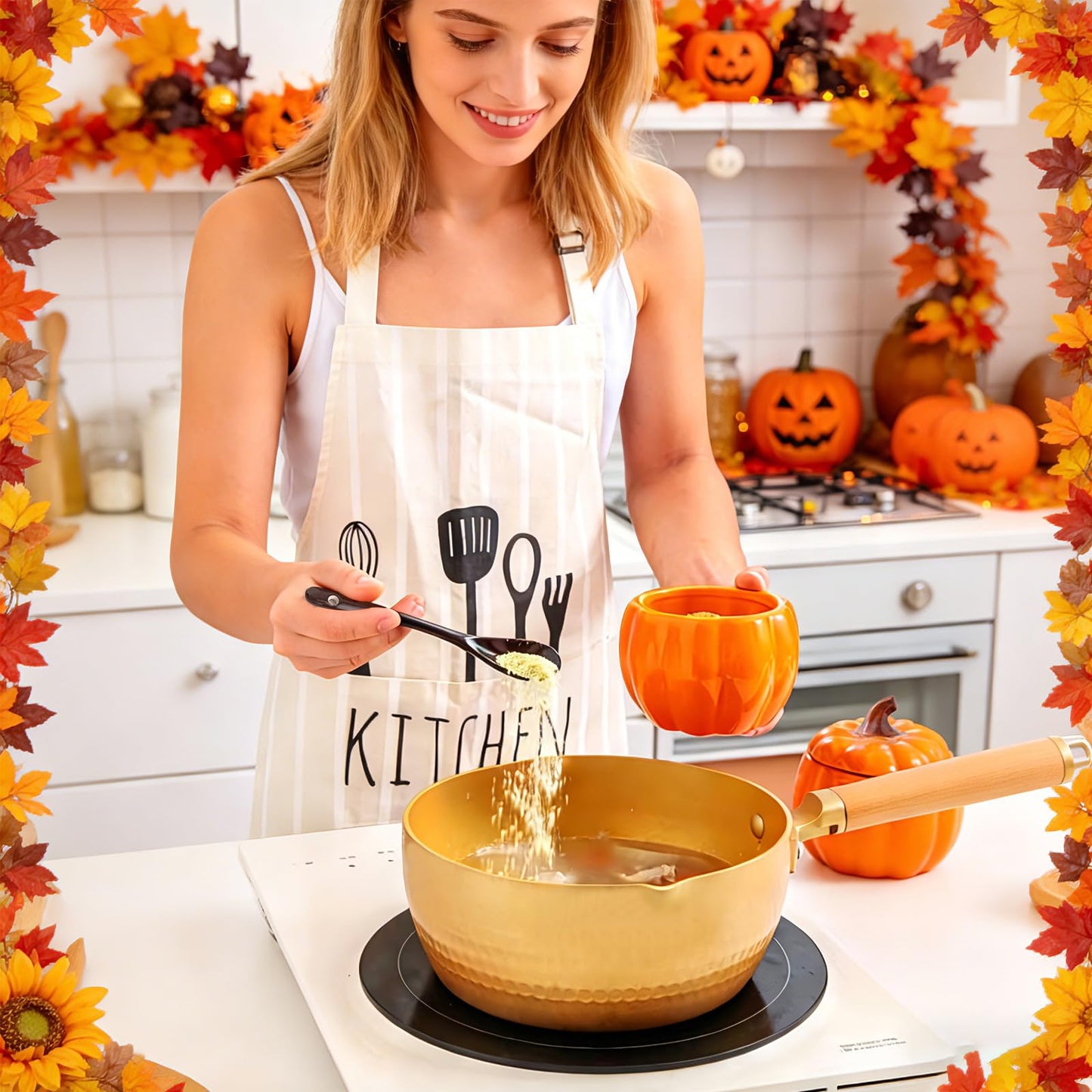 FTNESGYM Ceramic Salt Cellar with Lid and Spoon, 13.5oz Cute Pumpkin Shaped Spice Jar for Sugar, Salt, Spice, Decorative Spice Container for Fall Harvest & Halloween & Thanksgiving (Pumpkin)