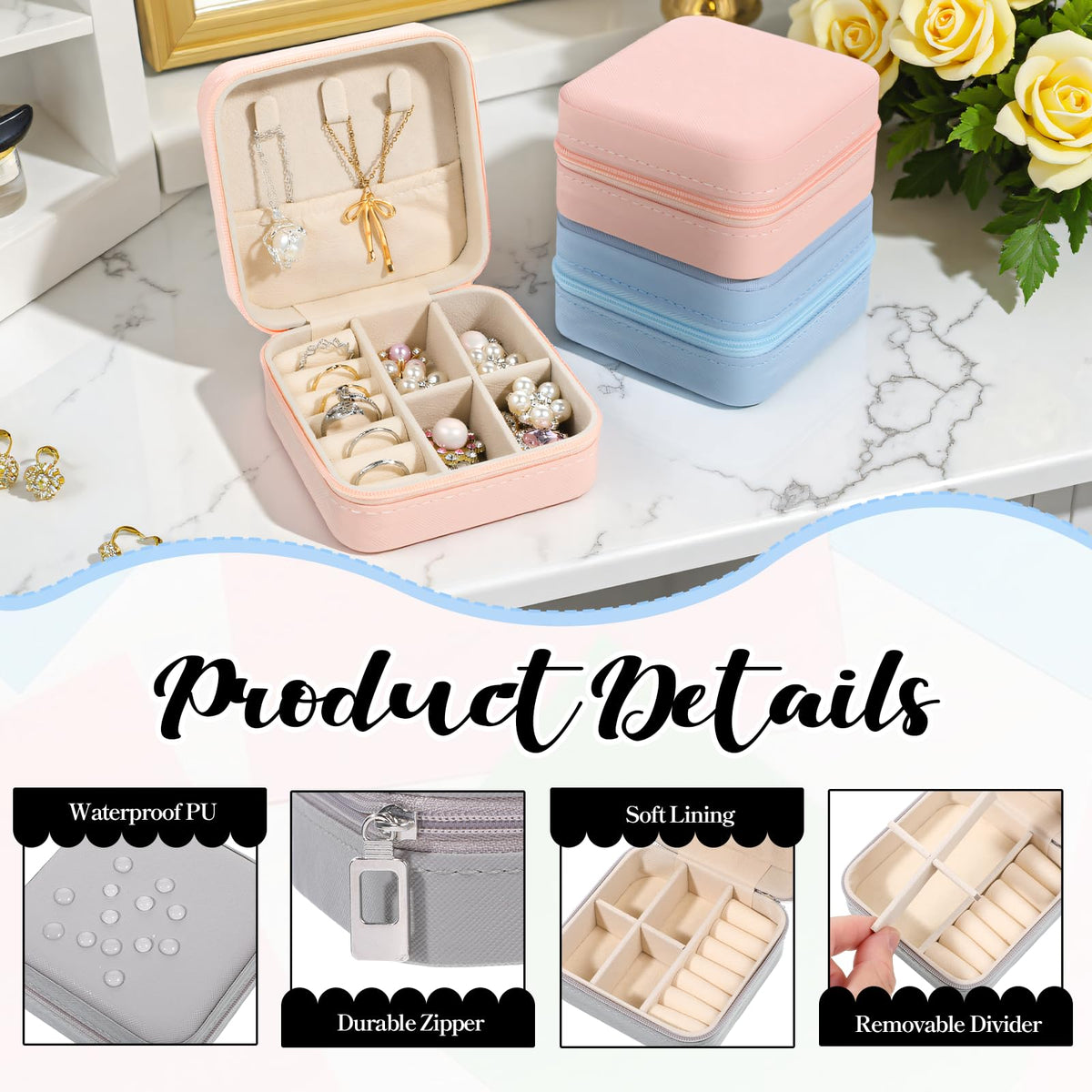 Prasacco 12 Pcs Travel Jewelry Case Bridesmaid Gifts Box PU Leather Small Travel Jewelry Box Mini Jewelry-Organizer for Earrings Rings Necklaces Women Girls Bridesmaid Proposal Gifts, 6 Colors