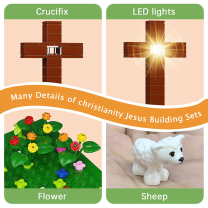 Jesus Building Block Set, The Shepherd God，Compatible with Lego Jesus Building Toy, Bible Story Jesus Figures with LED Light，Easter, Christmas, Christian Gift for Adults and Kids Age 6+(331PCS)