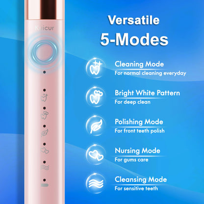 Sonic Electric Toothbrush for Adults and Kids, Comes with 10 Brush Heads & Travel Case, 5 Modes with 2 Minutes Built in Smart Timer, One Charge for 90 Days, 42,000 VPM Motor (Black)