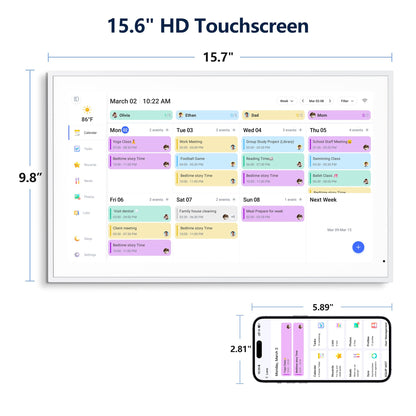 Digital Calendar, 15.6 Inch Wall Planner Electronic Calendar & Chore Chart, Smart Touchscreen Interactive Display for Family Schedules, Great for Organizing Your Routines, Wall & Desk Mountable, Gifts for Women Men, Gifts for Mom Dad