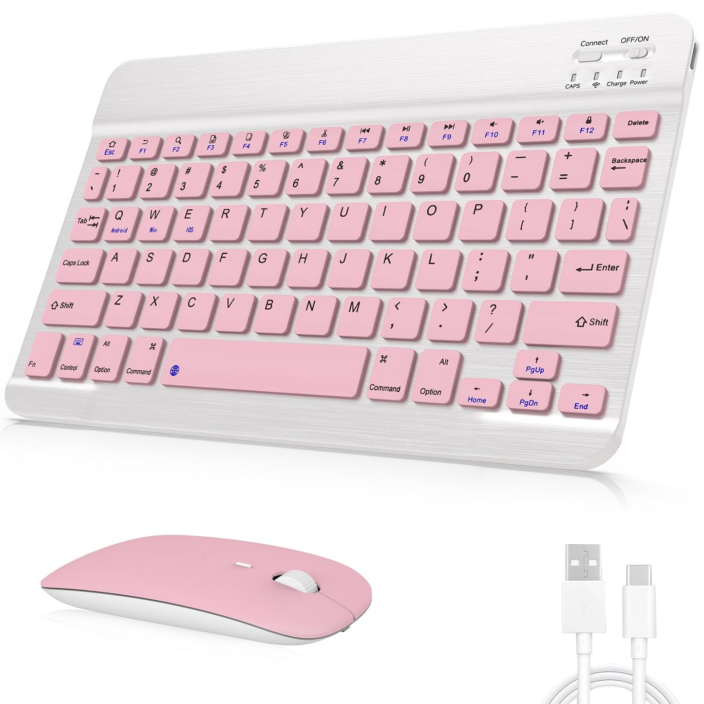 Rechargeable Bluetooth Keyboard and Mouse Combo, Universal Ultra-Slim Wireless Keyboard Mouse Set for Android Windows iPad iPhone Samsung Tablet Portable Compact Keyboard Set (Black)