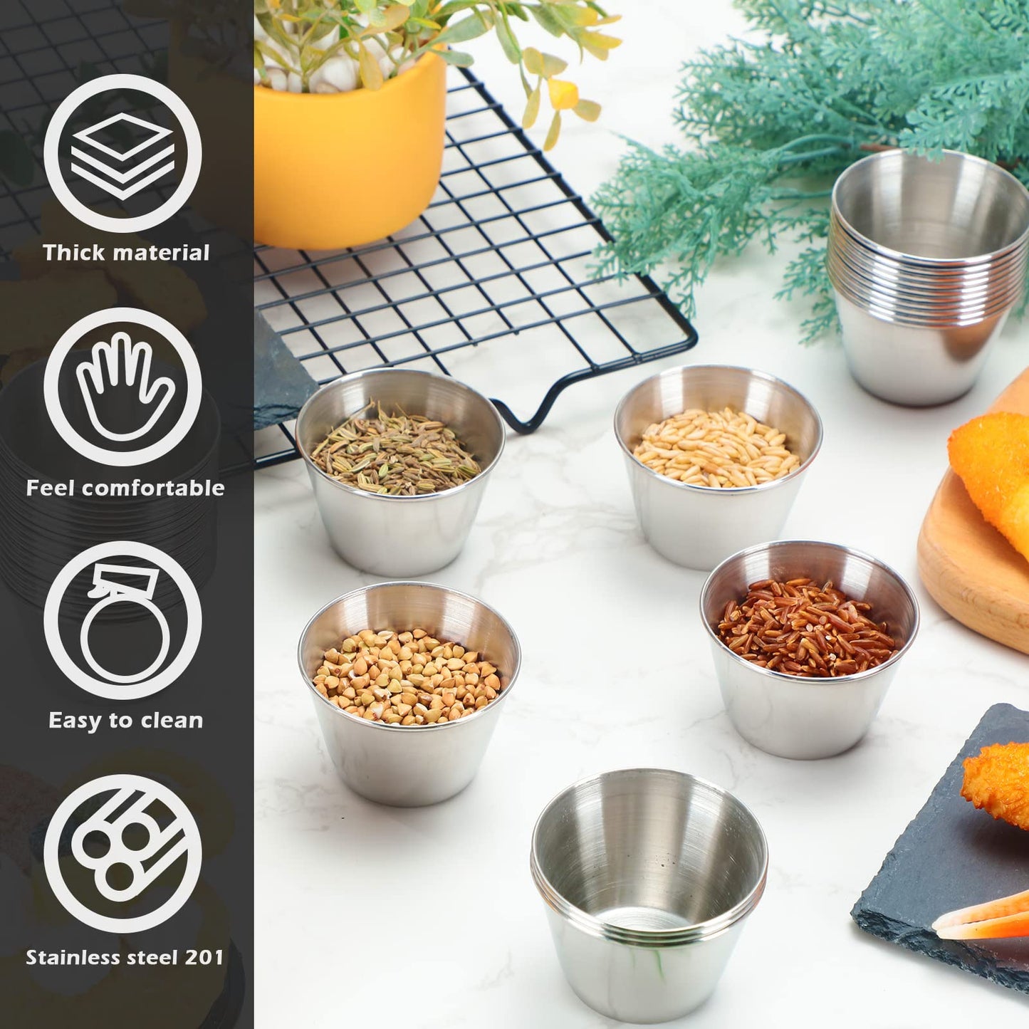 Mimorou 100 Pcs 1.5oz Stainless Steel Sauce Cups Dipping Cups Mental Condiment Sauce Container Round Dipping Bowls Condiment Ramekins for Dish Butter Kitchen Restaurant Serving Party Dinner Cooking