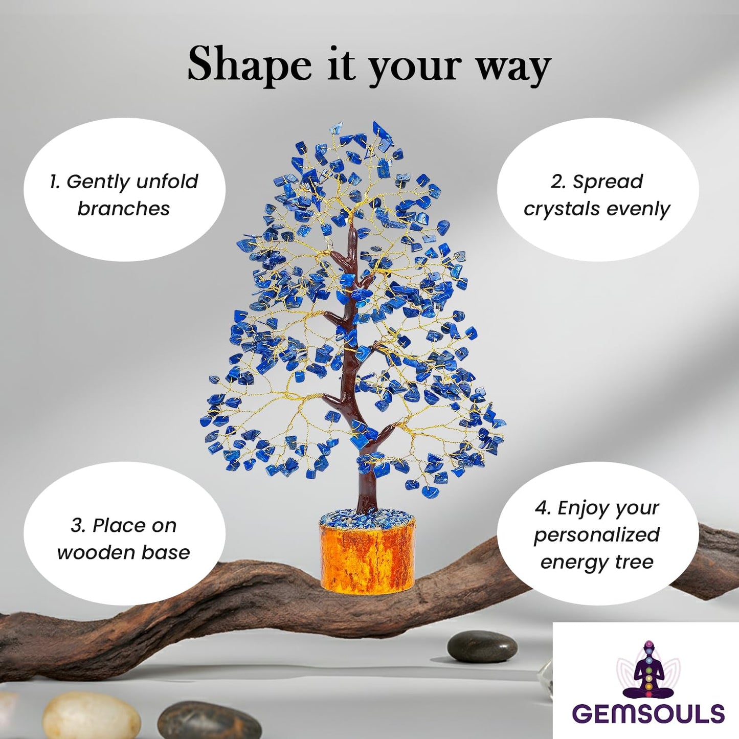 GEMSOULS Blue Crystal Tree of Life I Amethyst Healing Crystal Trees for Home and Office I Handmade, Money Bonsai Crystal Trees for Positive Energy, Good Luck, Christmas Decoration & Birthday Gifts
