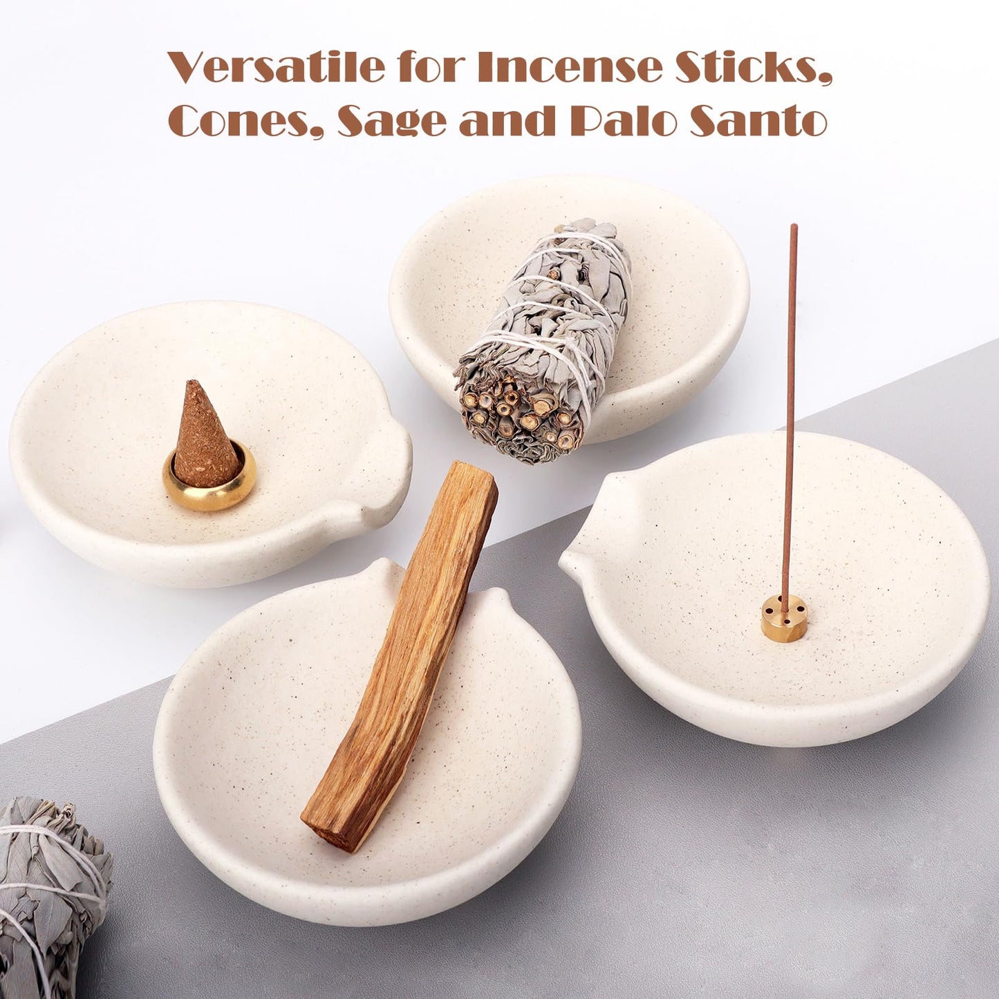 Incense Holder for Sticks Cones Sage Palo Santo 4 in 1 Incense Stick Burner Holder with Ash Catcher Modern Ceramic Incense Burner Bowl for Home Cleansing Meditation